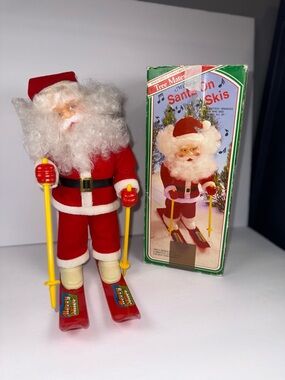 Vintage Tree Mates Musical Santa On Skis Christmas Figure & Box Bradford Kitsch